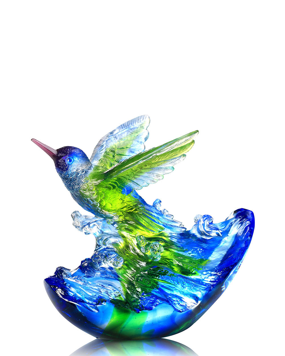 LIULI Crystal Art LIULI Crystal Art Crystal Humming Bird "Victory by Daybreak" (Blue/Green)