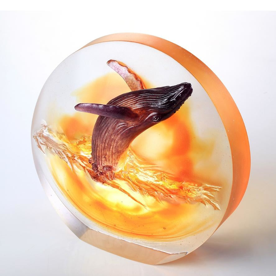 LIULI Crystal Art LIULI Crystal Whale Sculpture "Love all Humankind, Honor the Heavens"