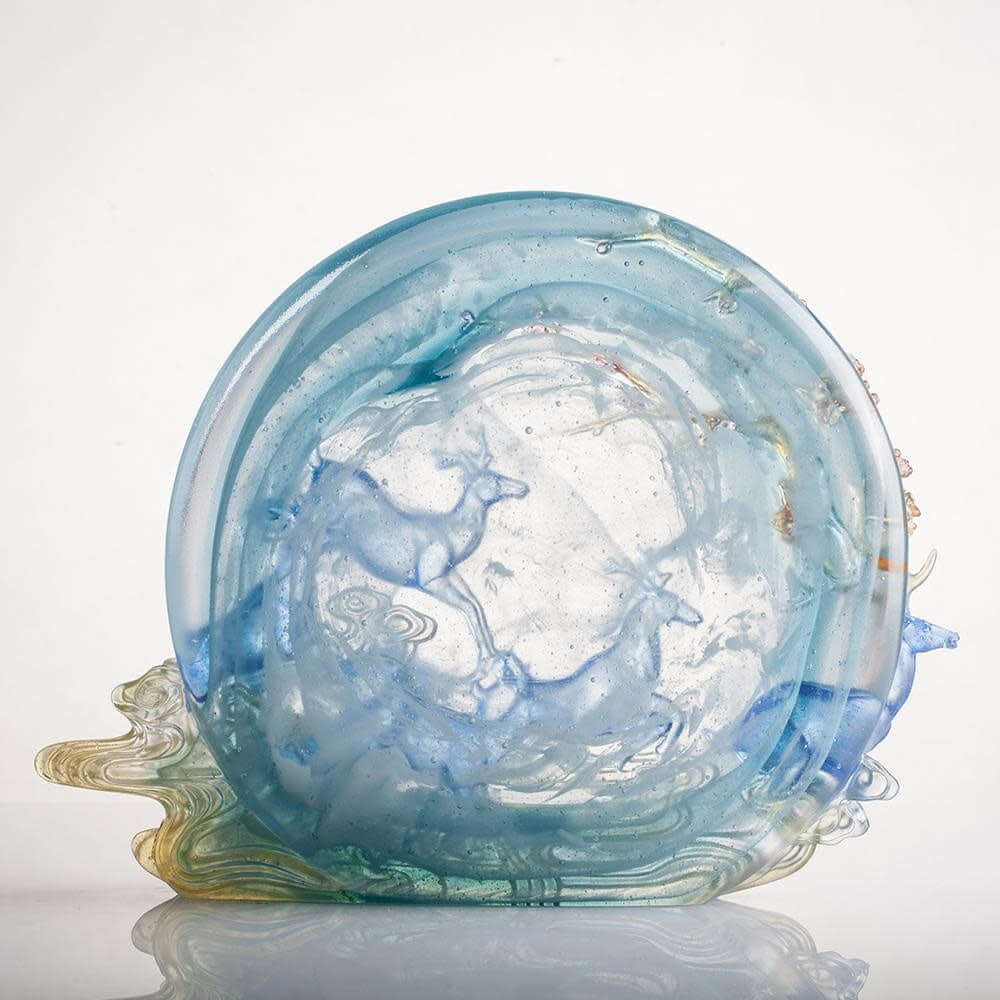 LIULI Crystal Art Crystal Deer Statue "Song of Triumph" in Blue