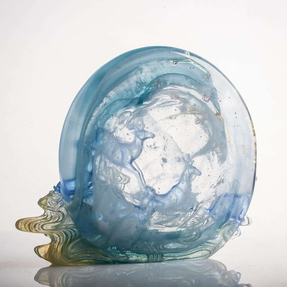 LIULI Crystal Art Crystal Deer Statue "Song of Triumph" in Blue