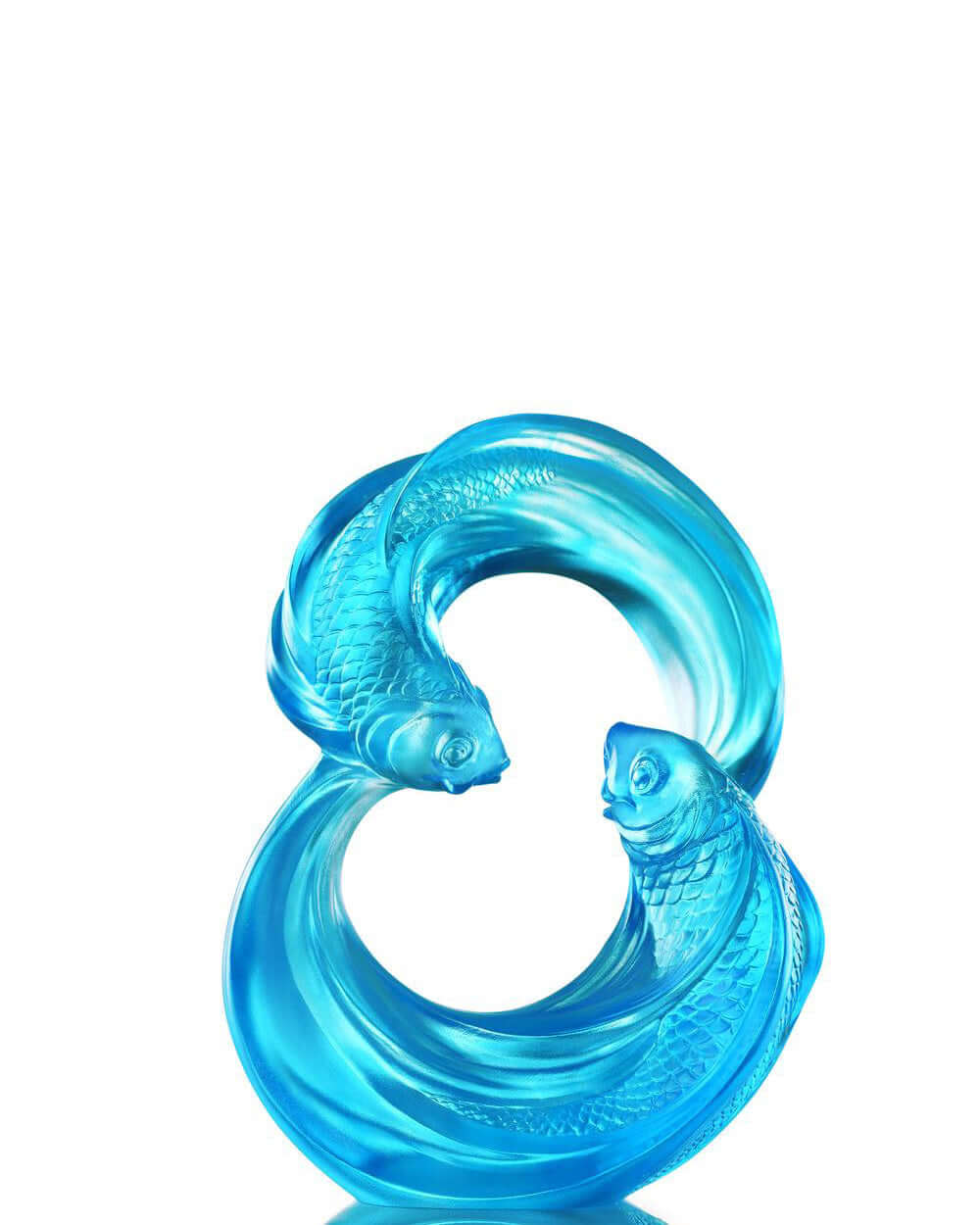 LIULI Crystal Art Crystal Carp Fish Sculpture, "Together, We Rise" (Limited Edition) (Blue)