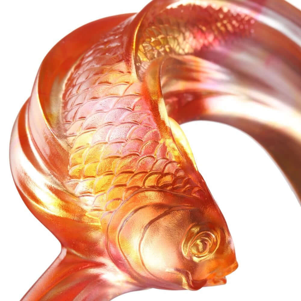 LIULI Crystal Art Crystal Carp Fish Sculpture, "Together, We Rise" (Limited Edition)