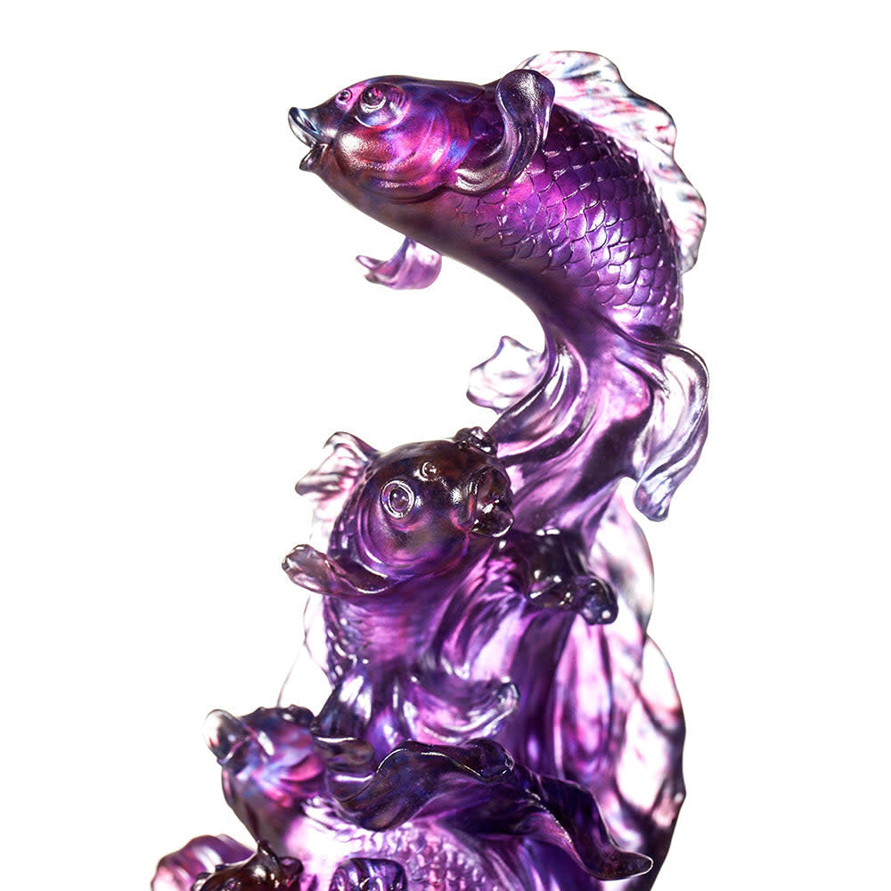LIULI Crystal Art Crystal Fish Sculpture, "Becoming Dragon" - Blue, Amber