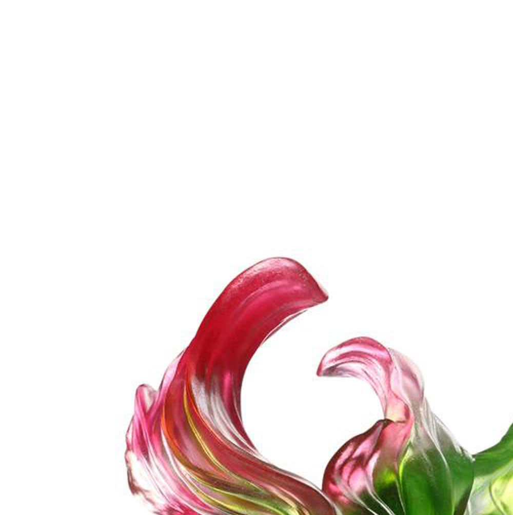 LIULI Crystal Art LIULI Crystal Fish and Lotus Leaves, "Precious Harmony" in Green