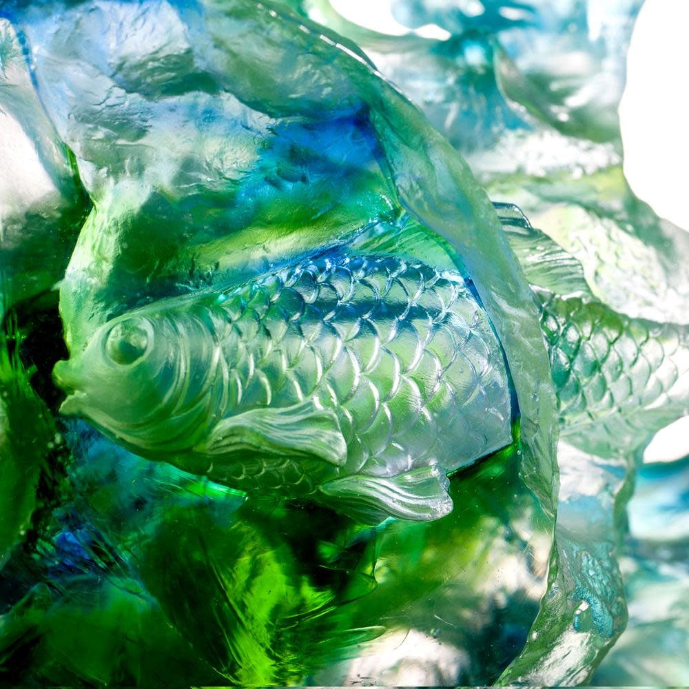 LIULI Crystal Art Crystal Two Fish Sculpture, "Joyful Harmony"