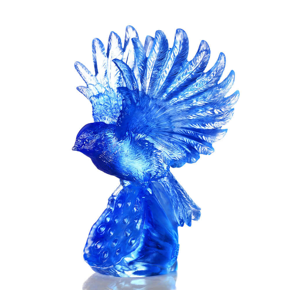 LIULI Crystal Art Aligned with the Light, I Soar, Crystal Blue Bird Figurine