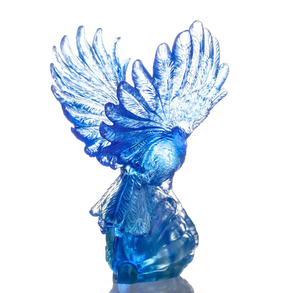 LIULI Crystal Art Aligned with the Light, I Soar, Crystal Blue Bird Figurine