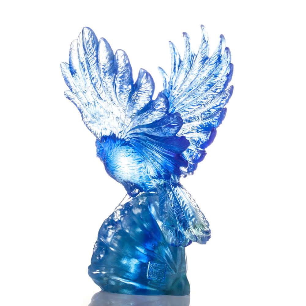 LIULI Crystal Art Aligned with the Light, I Soar, Crystal Blue Bird Figurine