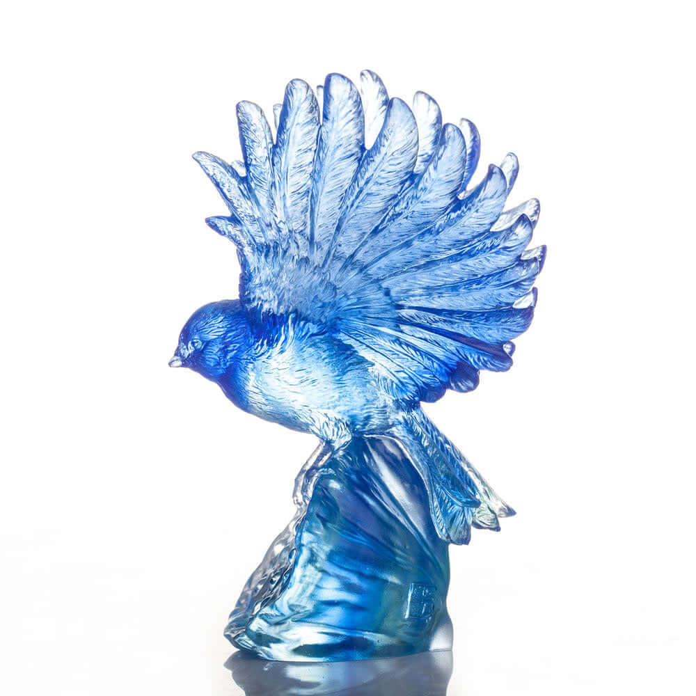 LIULI Crystal Art Aligned with the Light, I Soar, Crystal Blue Bird Figurine