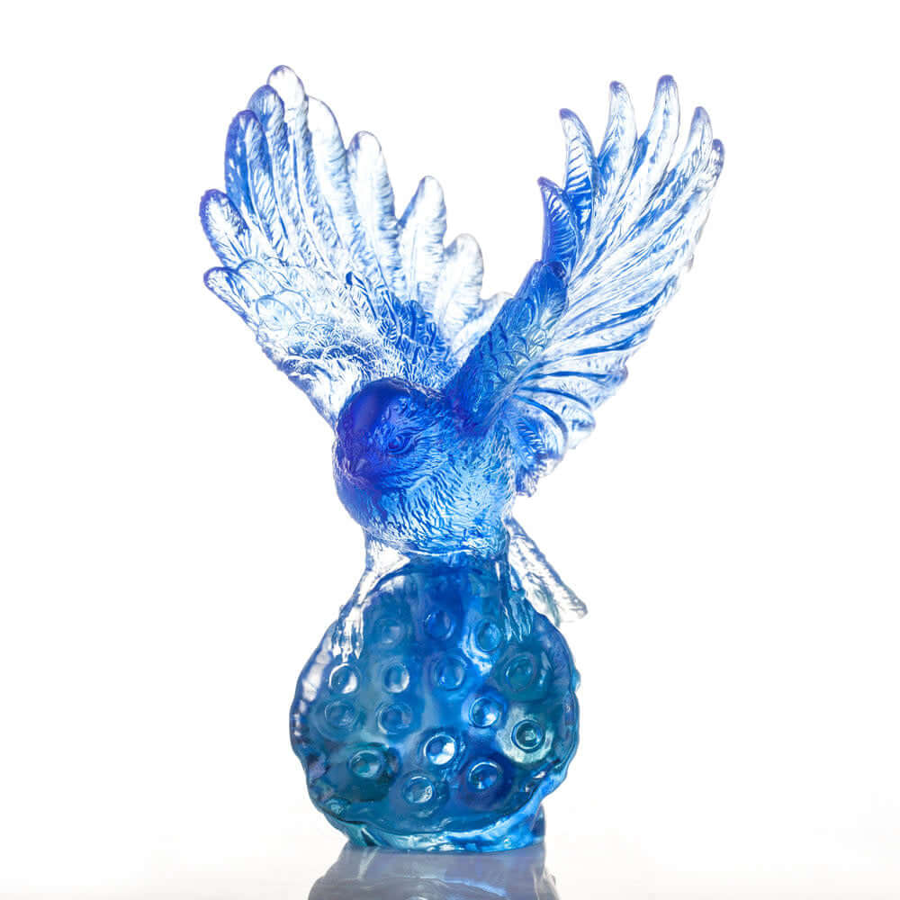 LIULI Crystal Art Aligned with the Light, I Soar, Crystal Blue Bird Figurine