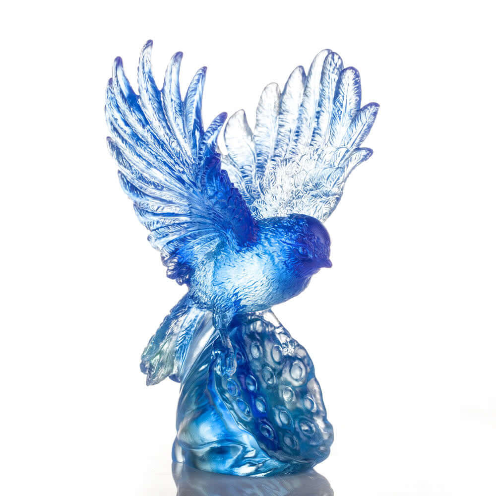 LIULI Crystal Art Aligned with the Light, I Soar, Crystal Blue Bird Figurine