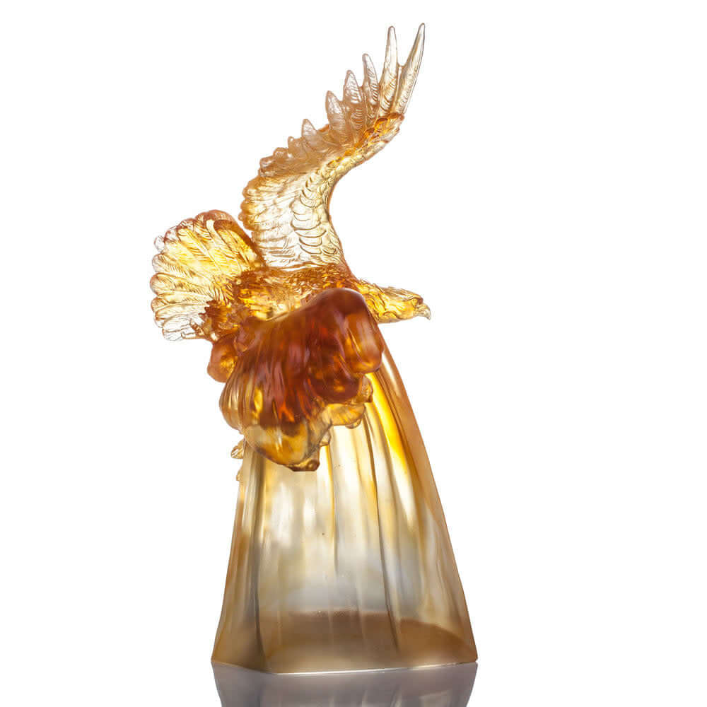 LIULI Crystal Art Crystal Amber Eagle Figurine, "Aligned with the Light, I am Amplified"