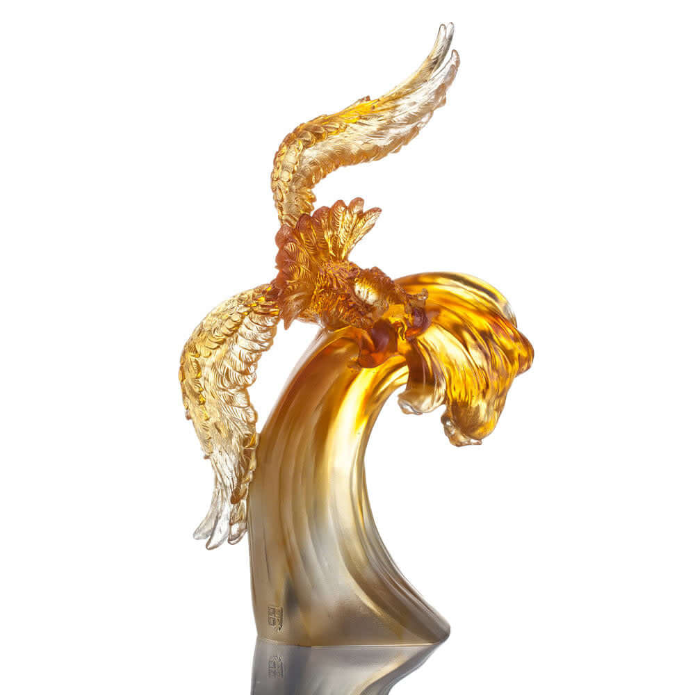LIULI Crystal Art Crystal Amber Eagle Figurine, "Aligned with the Light, I am Amplified"