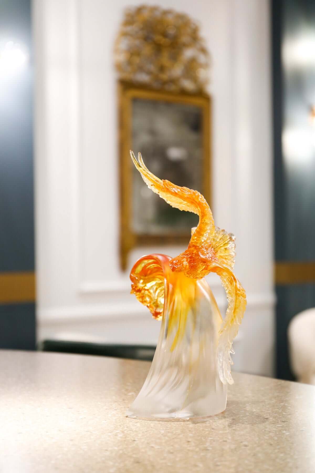 LIULI Crystal Art Crystal Amber Eagle Figurine, "Aligned with the Light, I am Amplified"