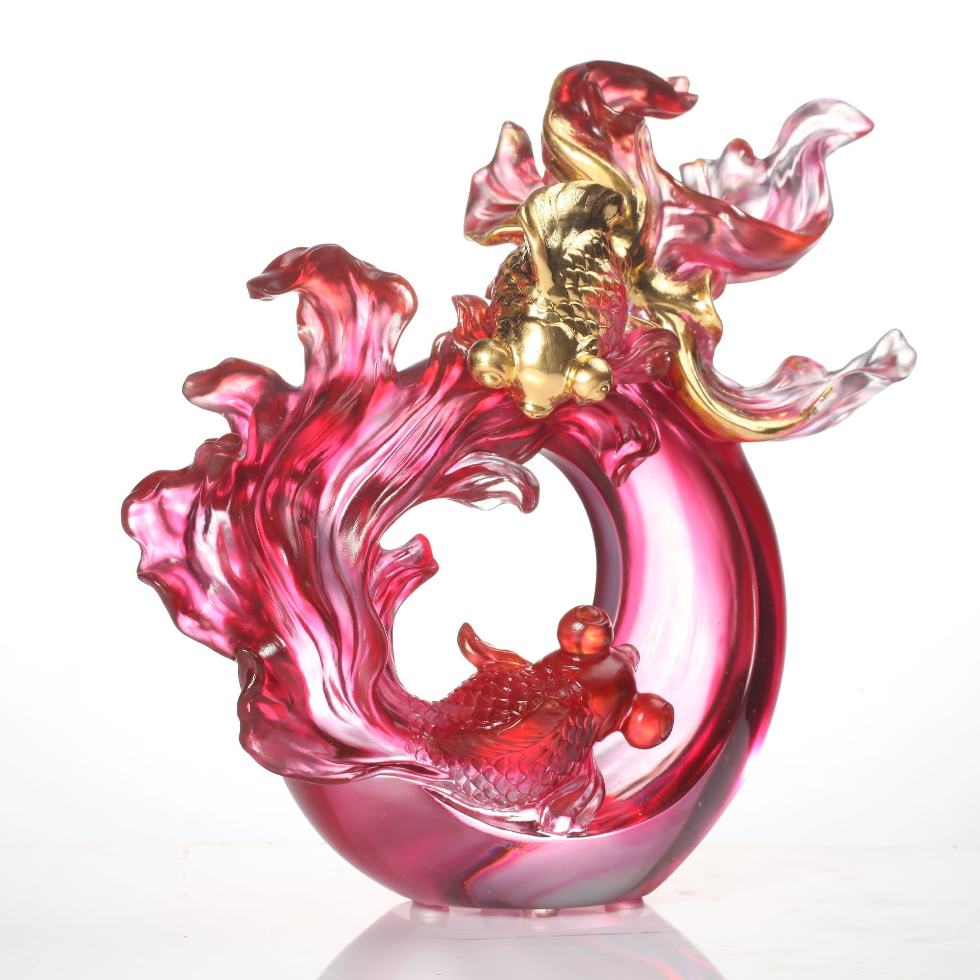 LIULI Crystal Art Crystal Goldfish Sculpture, "In Fulfillment"