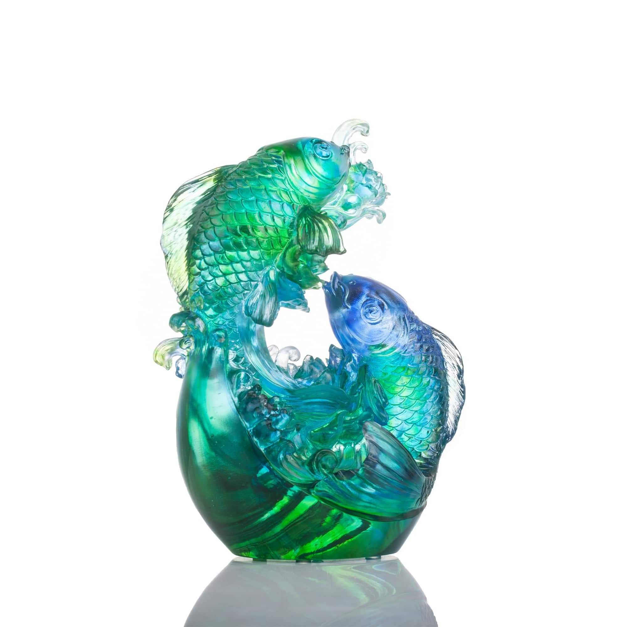 LIULI Crystal Art Crystal Koi Fish Sculpture, "In Splendor"
