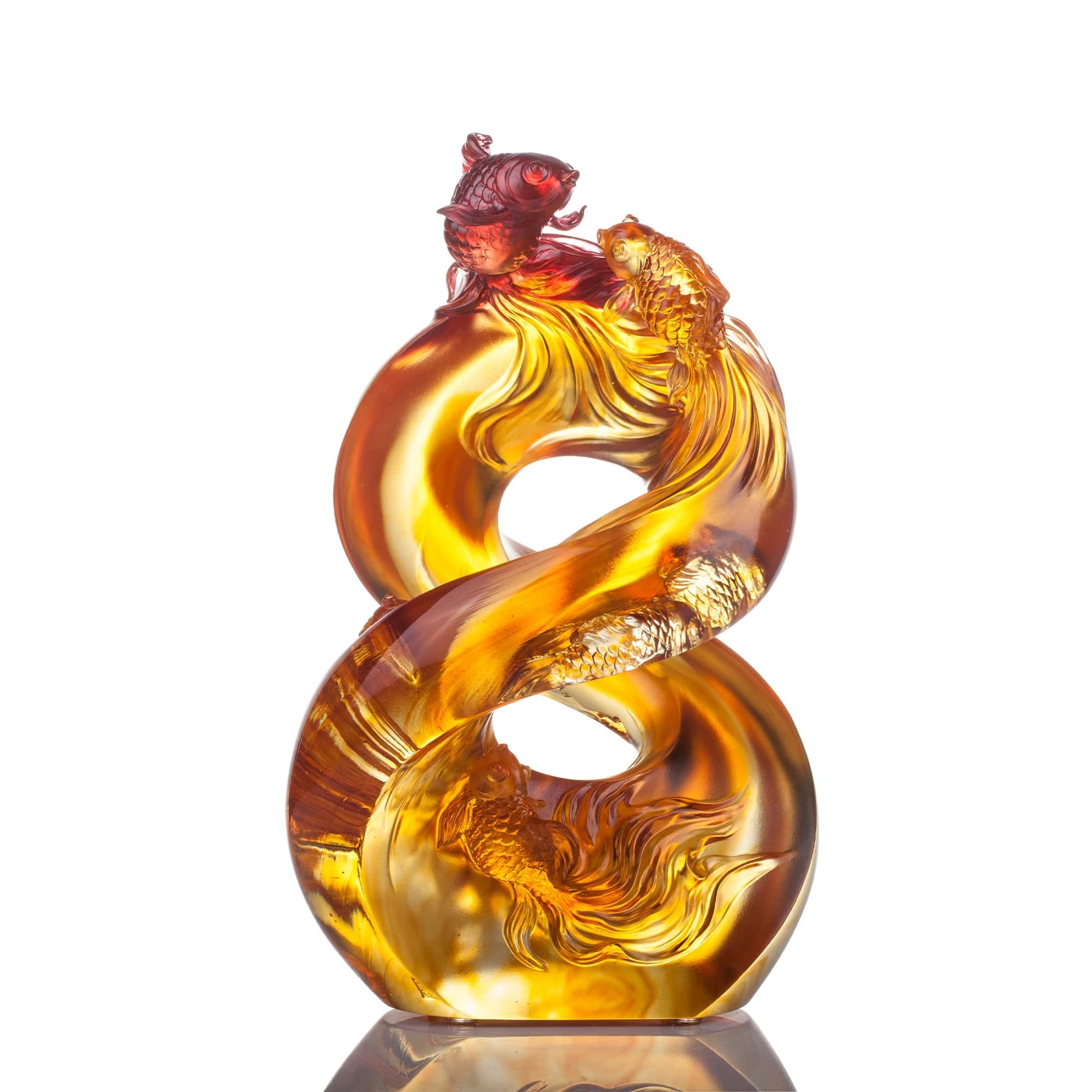 LIULI Crystal Art Crystal Koi Fish Sculpture, "In Unity"