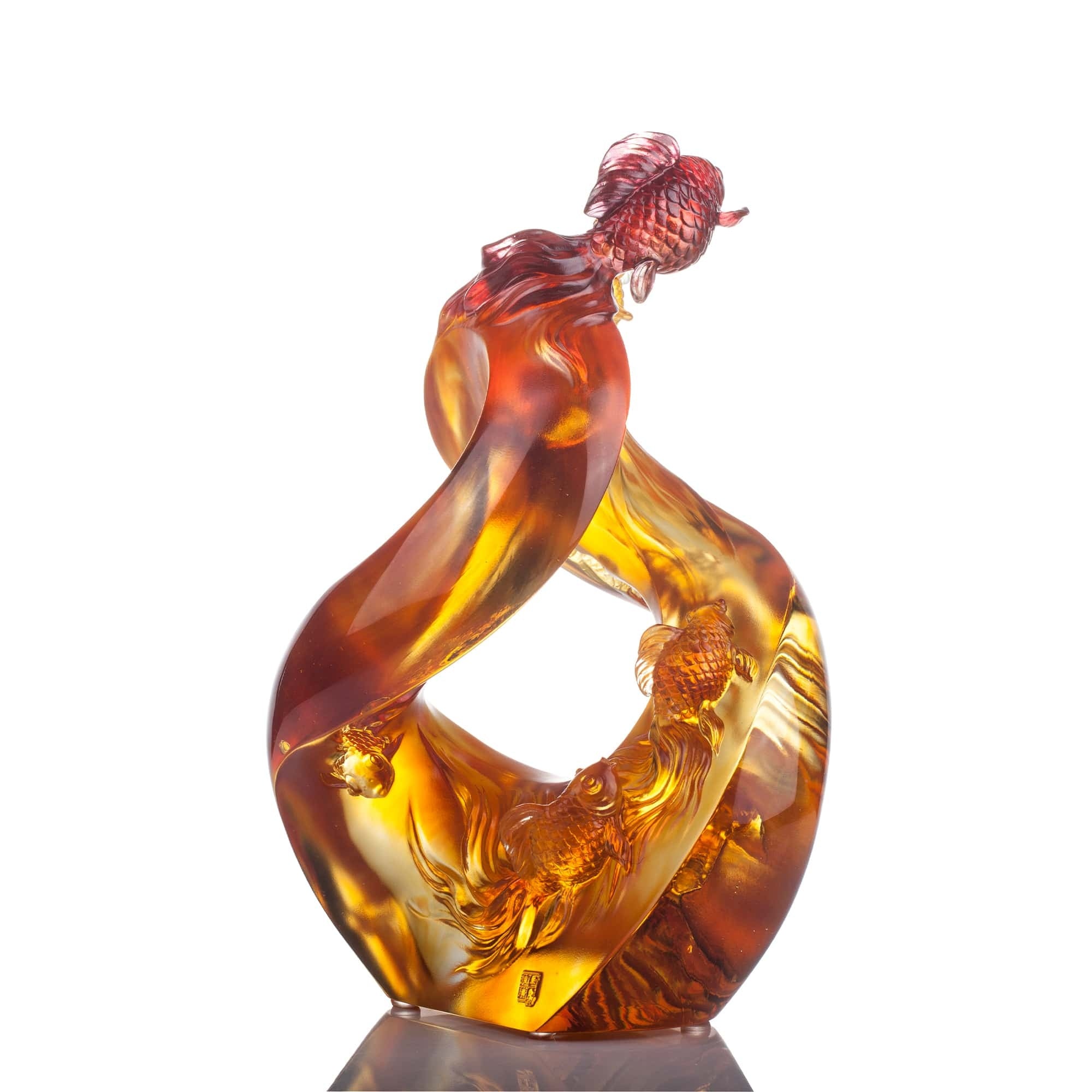 LIULI Crystal Art Crystal Koi Fish Sculpture, "In Unity"