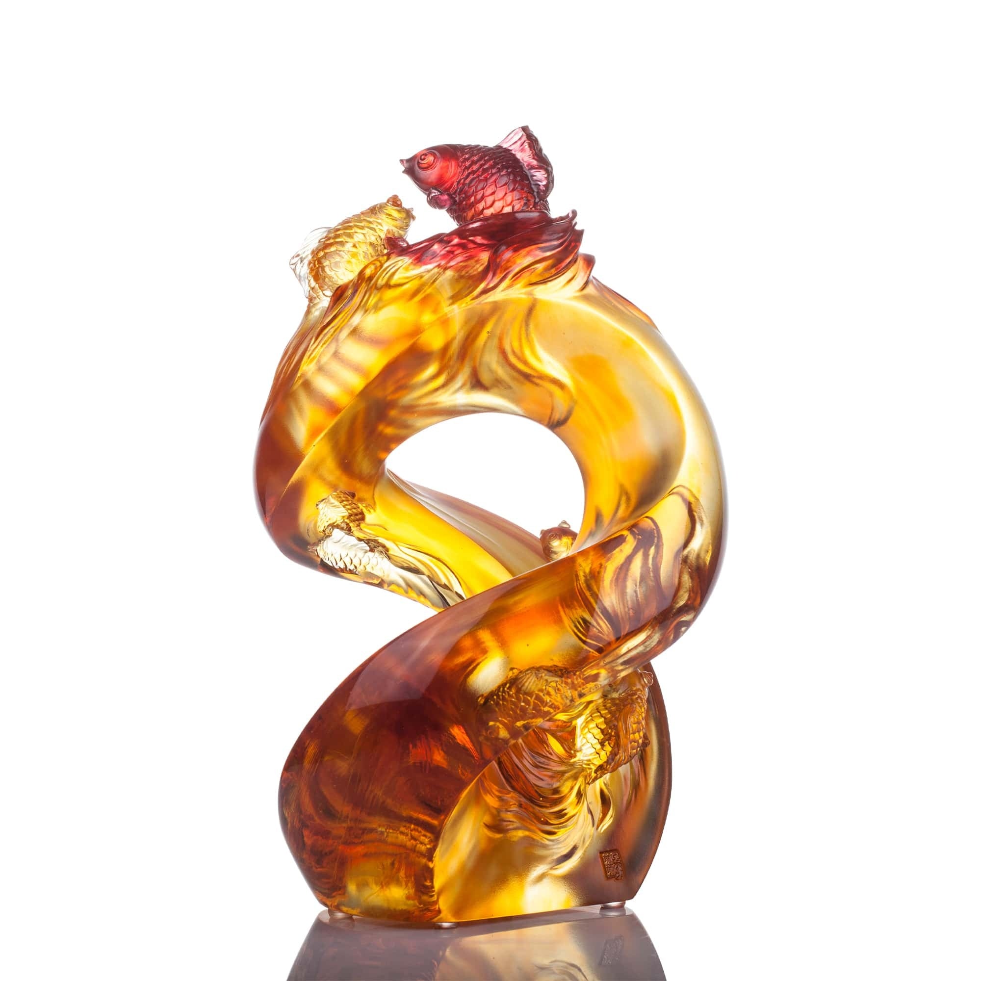 LIULI Crystal Art Crystal Koi Fish Sculpture, "In Unity"