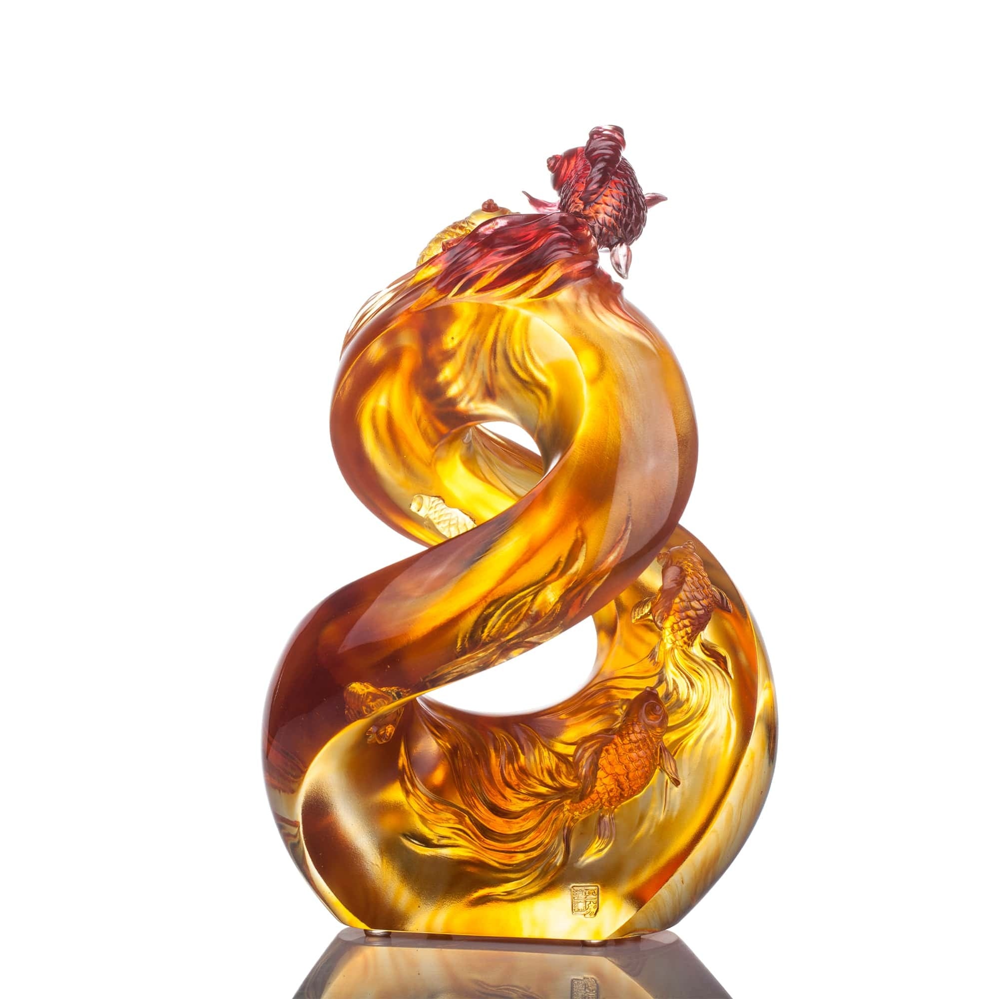 LIULI Crystal Art Crystal Koi Fish Sculpture, "In Unity"