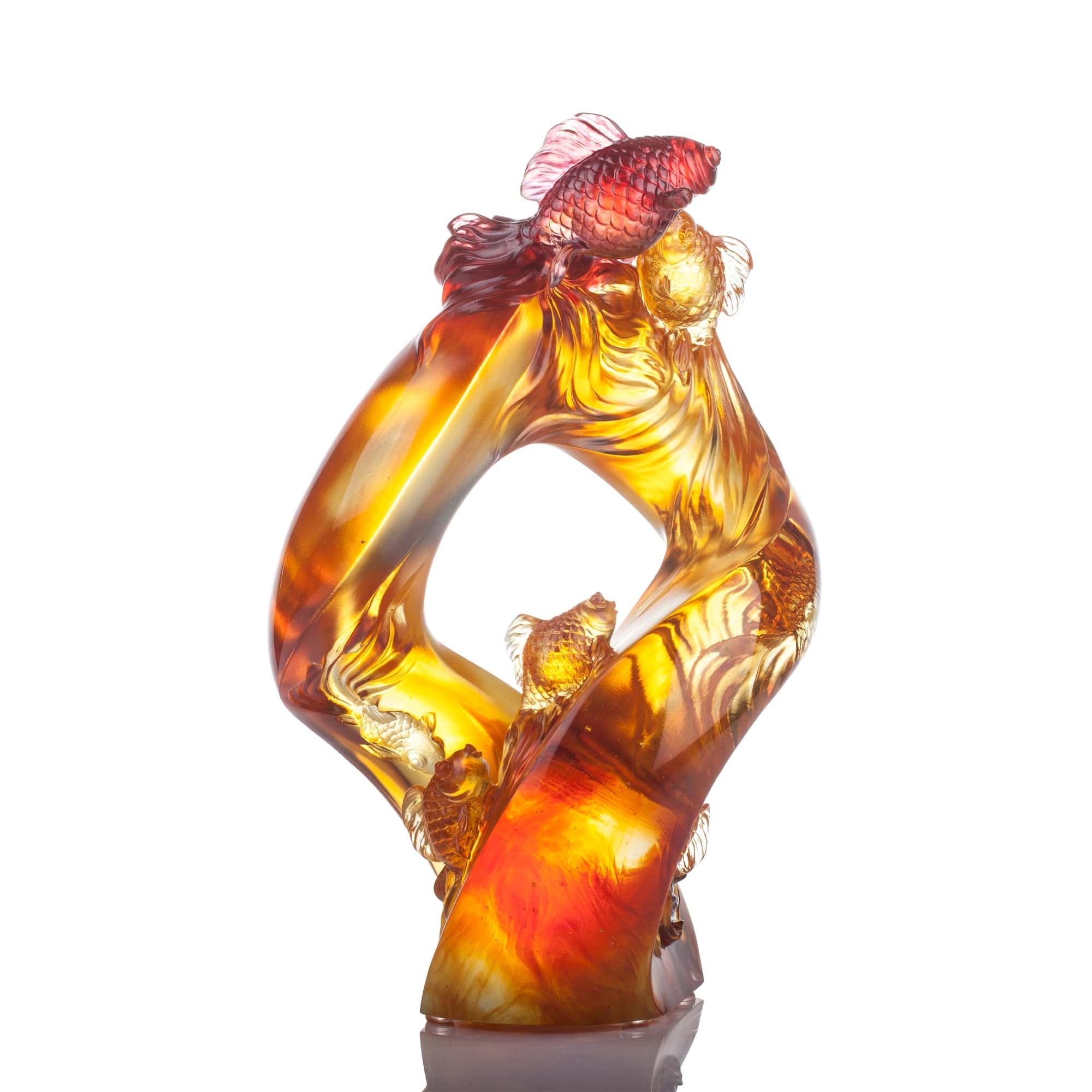 LIULI Crystal Art Crystal Koi Fish Sculpture, "In Unity"