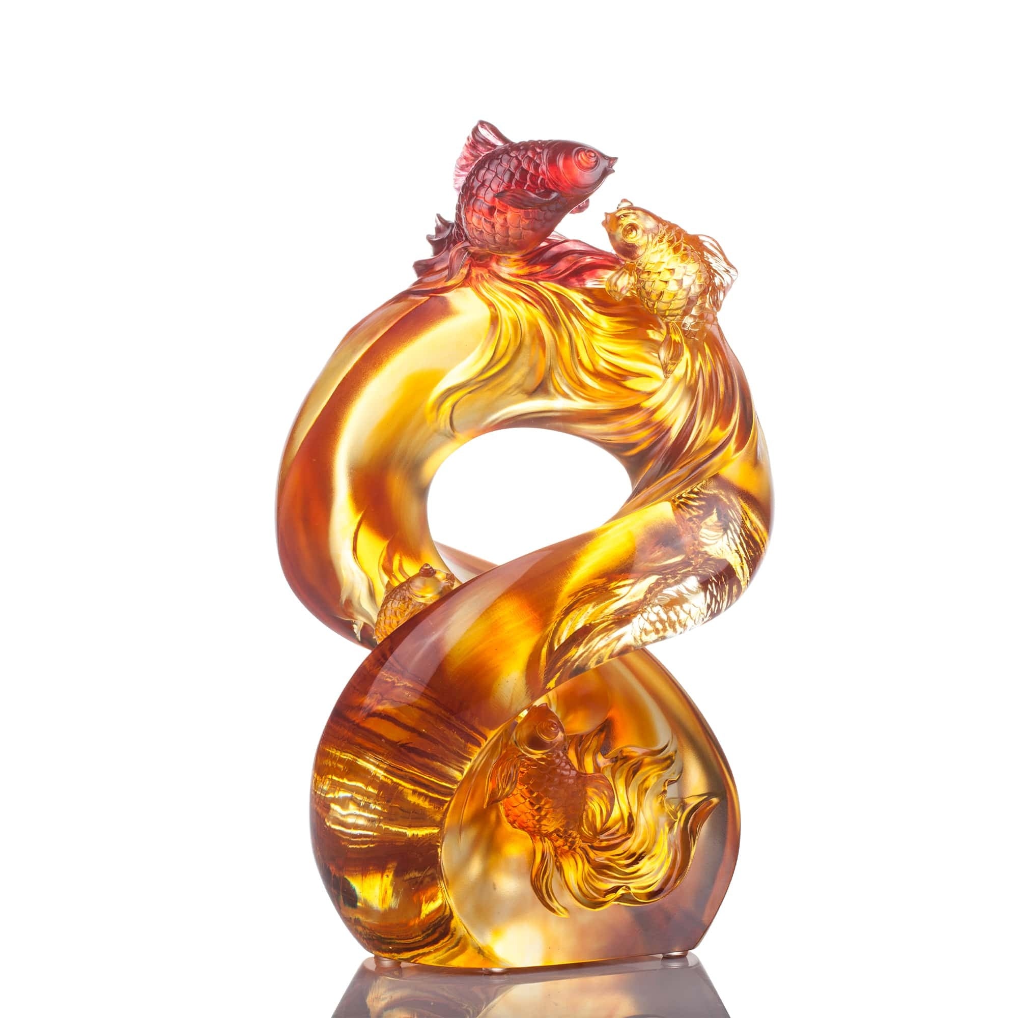 LIULI Crystal Art Crystal Koi Fish Sculpture, "In Unity"