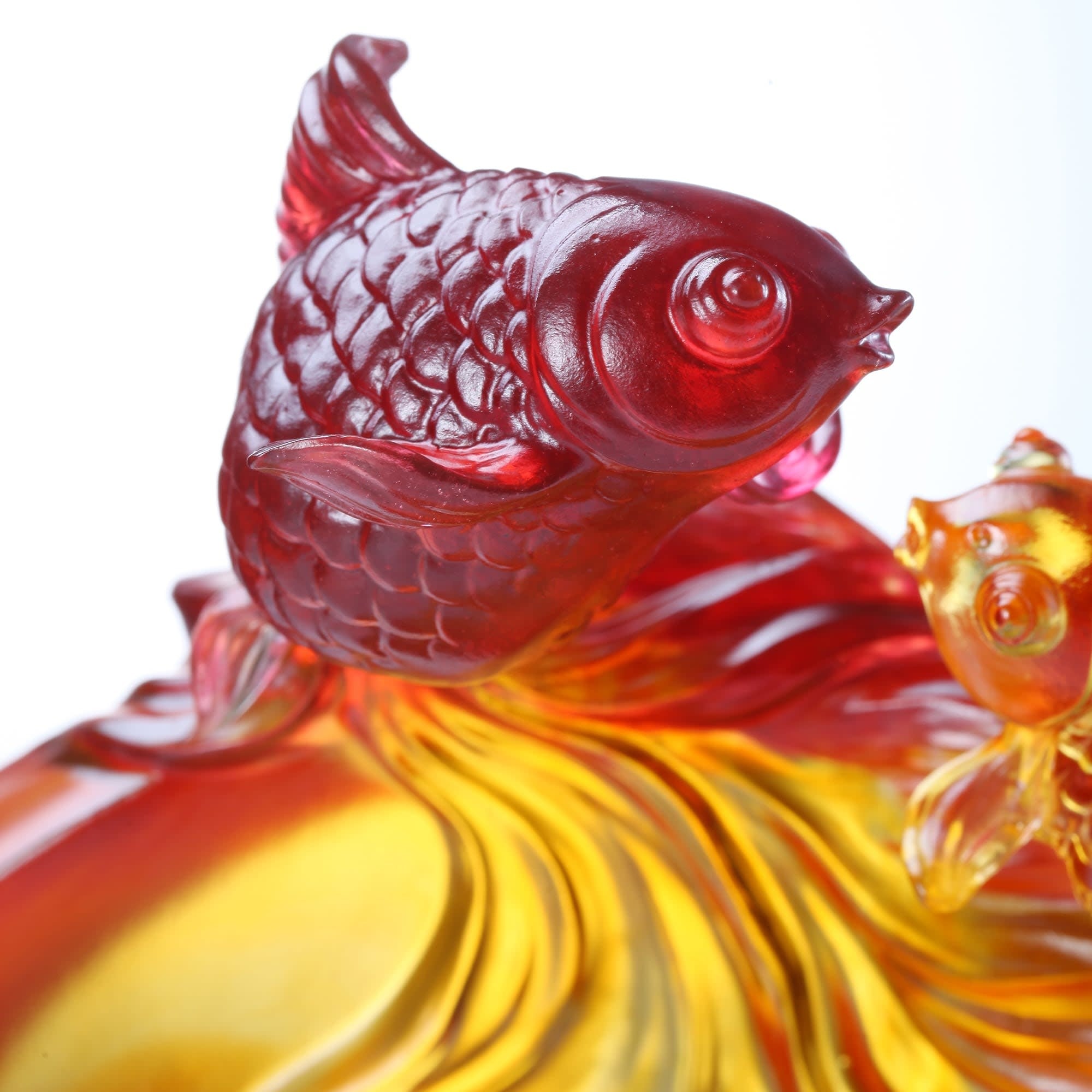 LIULI Crystal Art Crystal Koi Fish Sculpture, "In Unity"