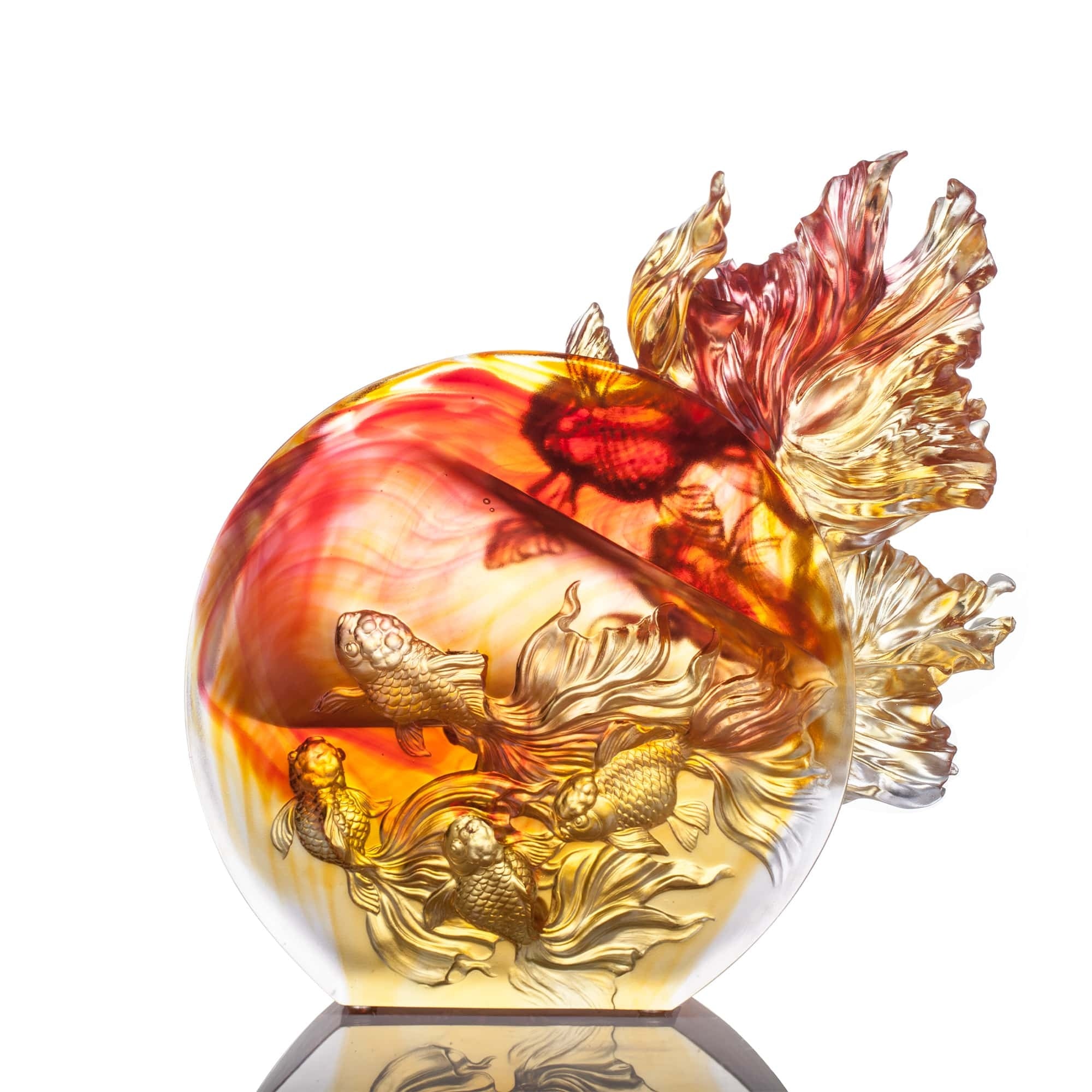 LIULI Crystal Art Crystal Koi Fish Sculpture, "In Celebration"