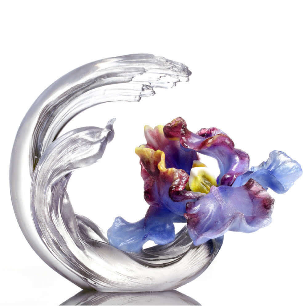 LIULI Crystal Art Collector Edition-Crystal Flower, Iris, A Chinese Liuli Flower, Arising through Contentment
