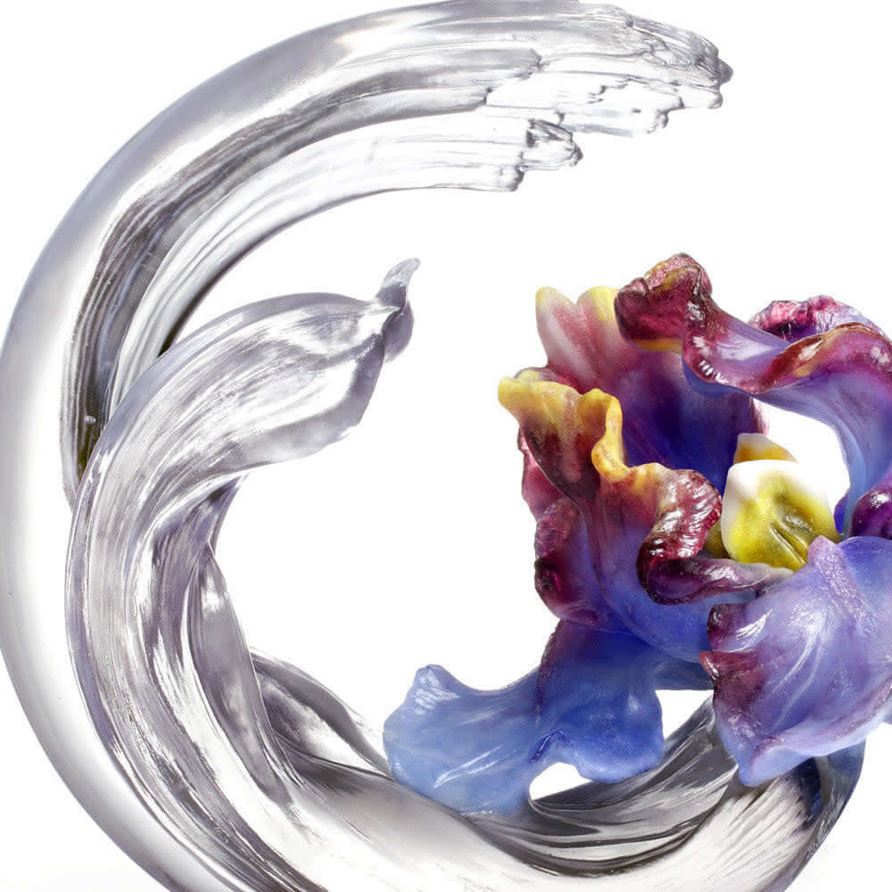 LIULI Crystal Art Collector Edition-Crystal Flower, Iris, A Chinese Liuli Flower, Arising through Contentment