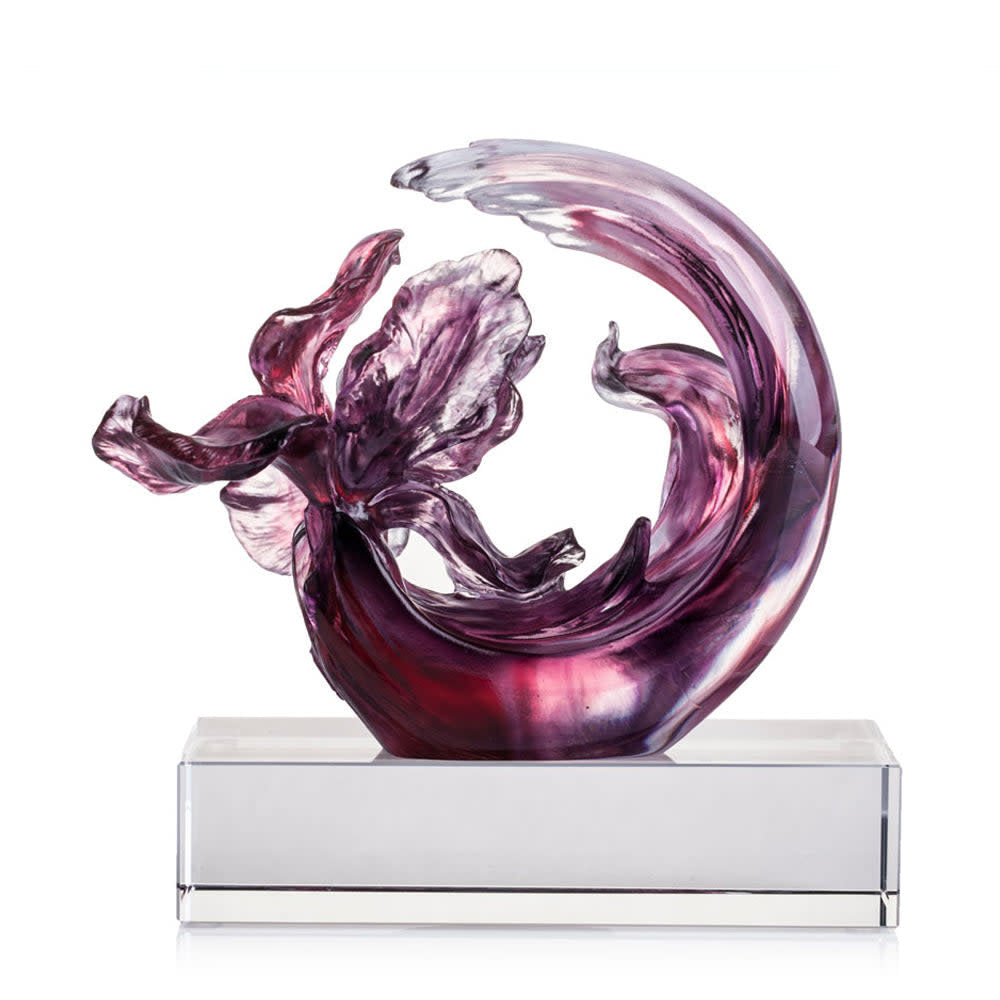 LIULI Crystal Art Crystal Iris, "Arising through Contentment" with Display Base