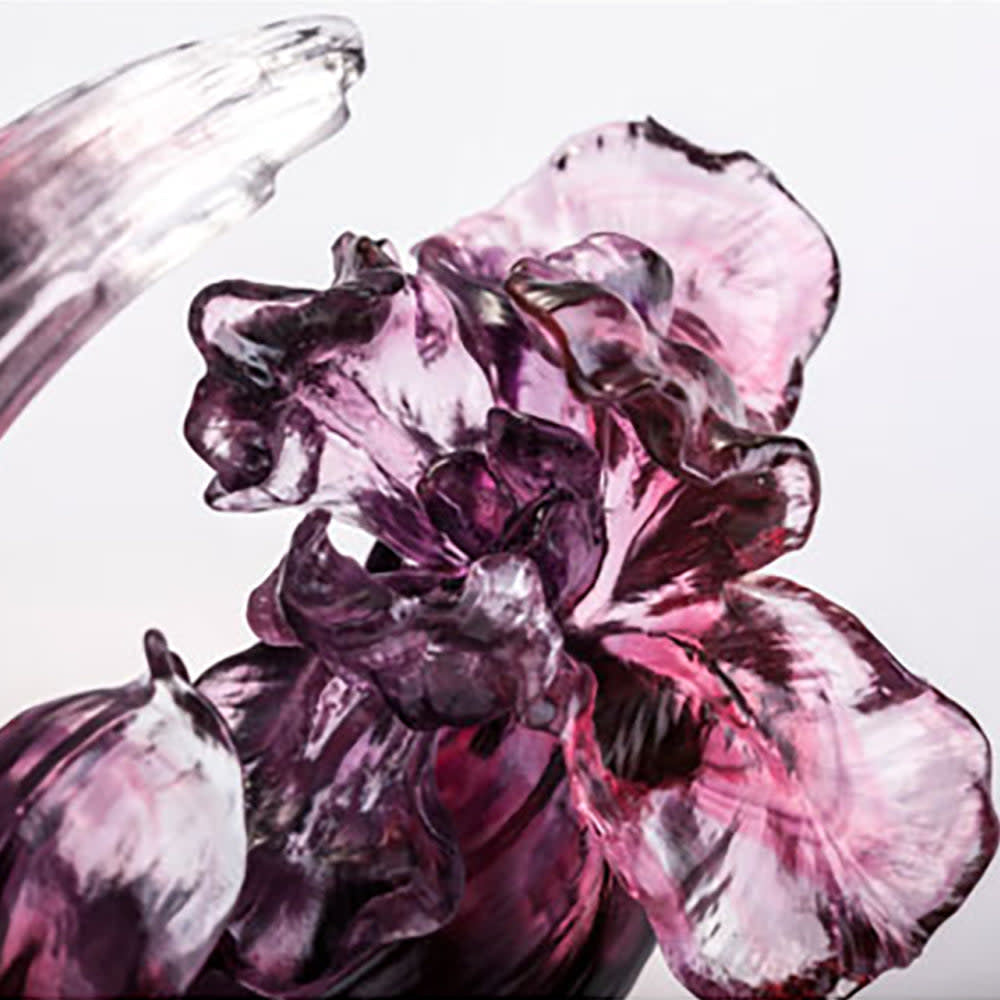 LIULI Crystal Art Crystal Iris, "Arising through Contentment" with Display Base