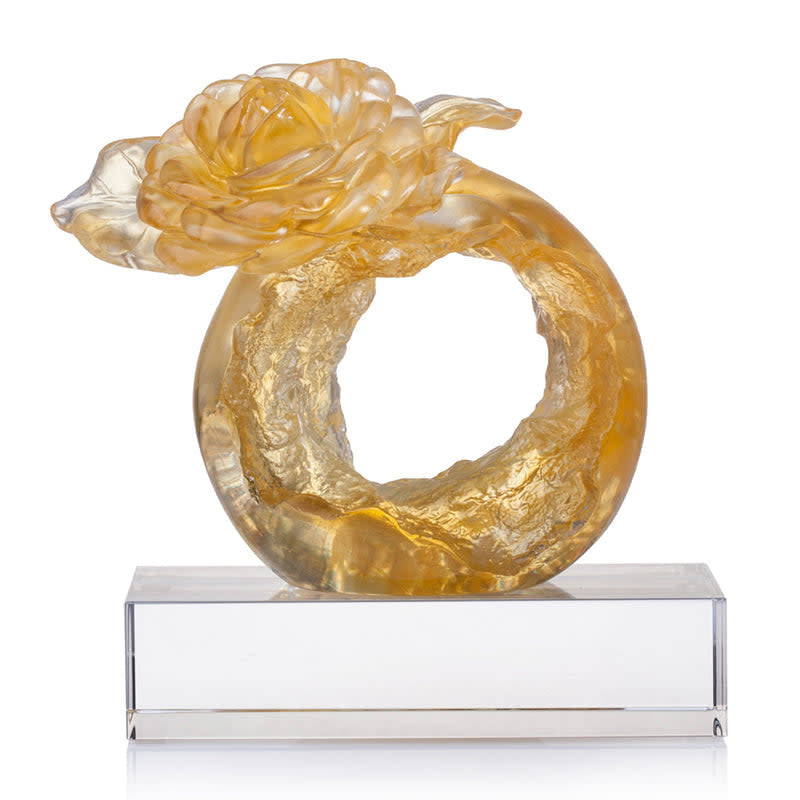LIULI Crystal Art Crystal Flower, "Camellia, Singular Elegance" (Special Edition, Come with Display Base)