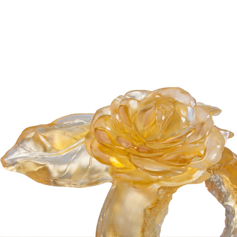 LIULI Crystal Art Crystal Flower, "Camellia, Singular Elegance" (Special Edition, Come with Display Base)