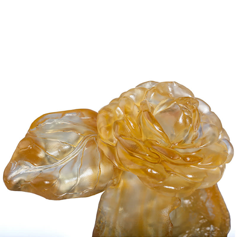 LIULI Crystal Art Crystal Flower, "Camellia, Singular Elegance" (Special Edition, Come with Display Base)