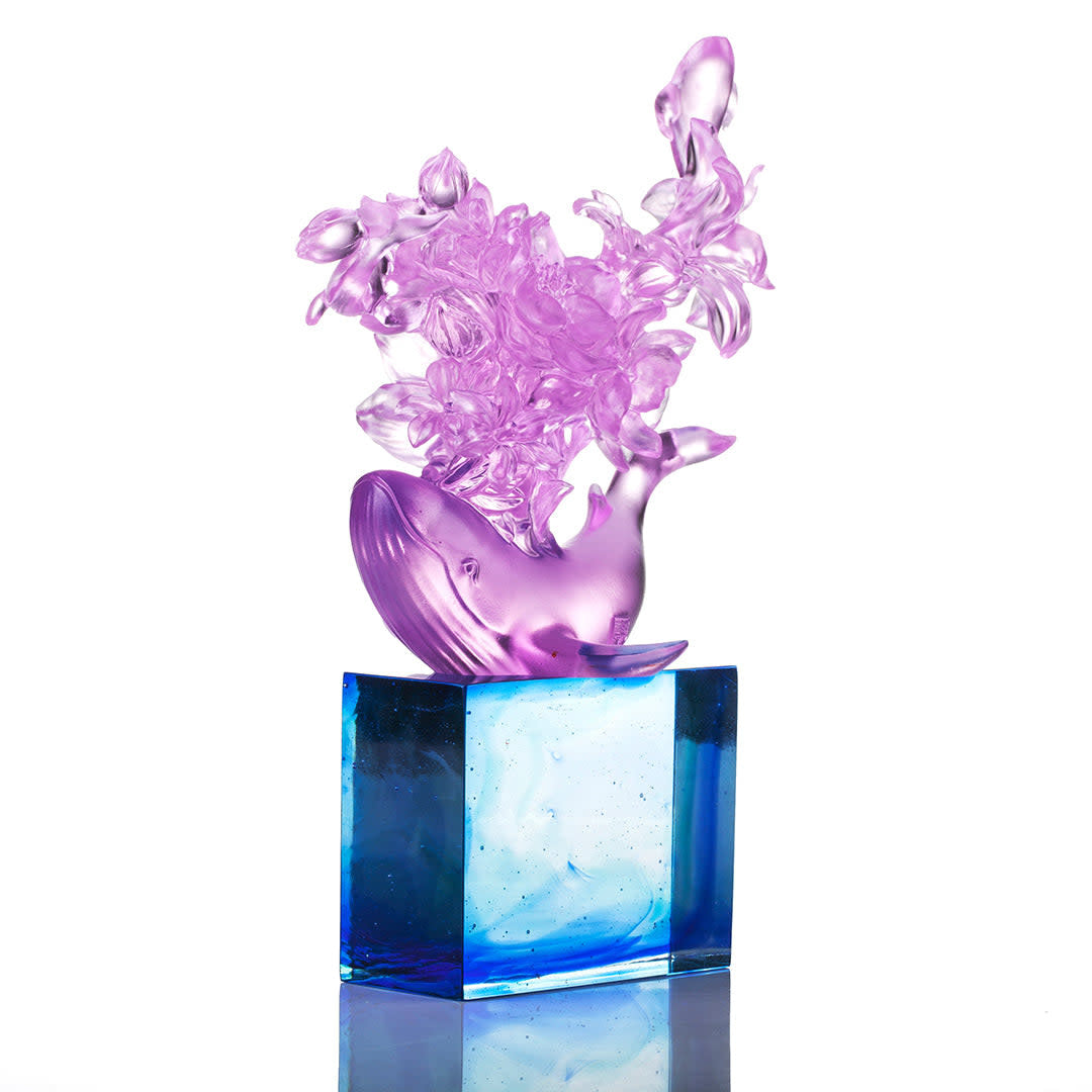 LIULI Crystal Art Crystal Whale with Flower