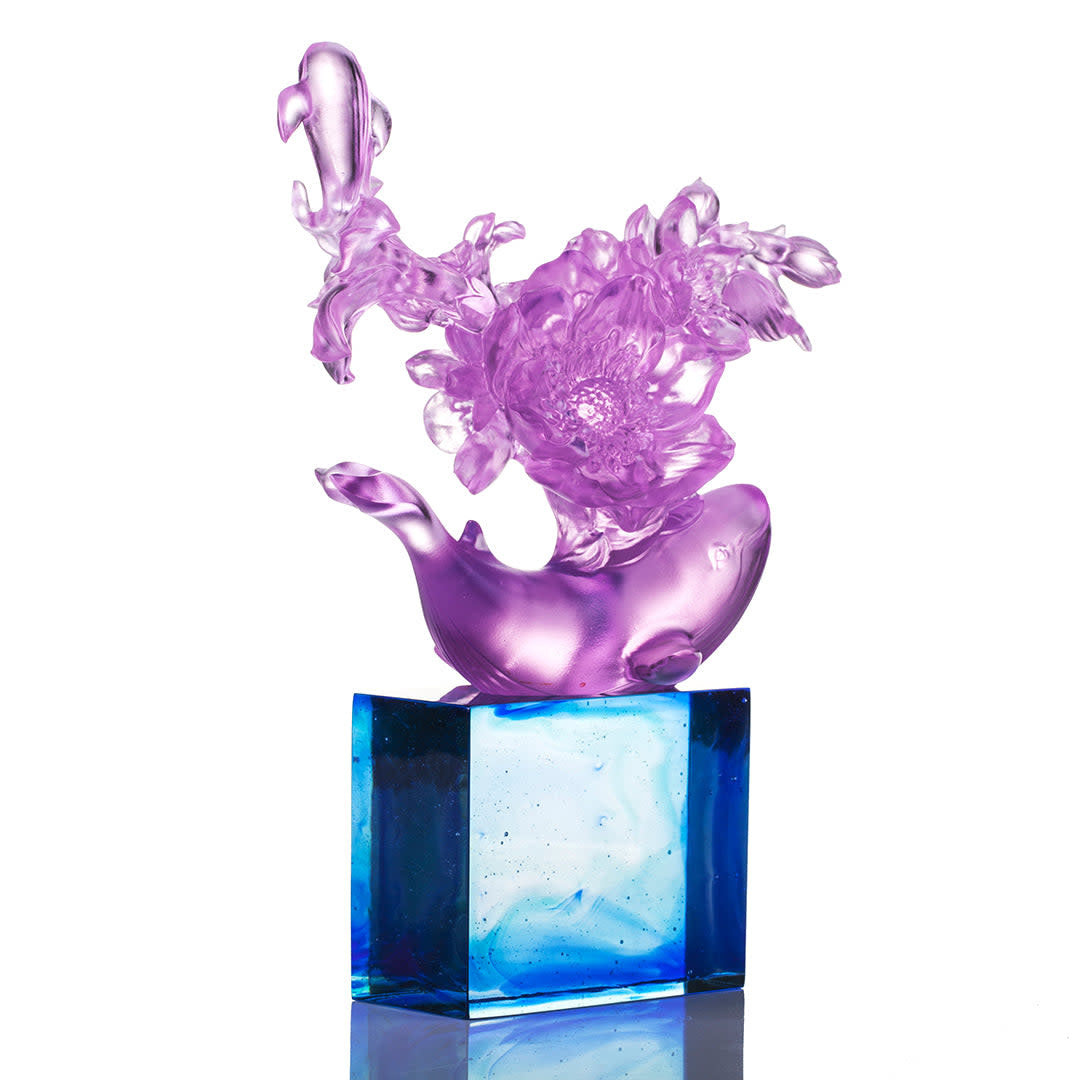 LIULI Crystal Art Crystal Whale with Flower