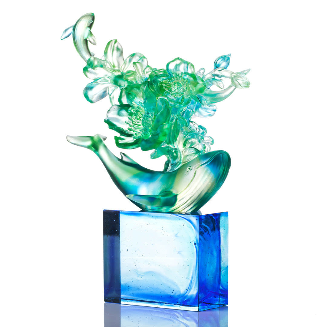 LIULI Crystal Art Crystal Whale with Flower