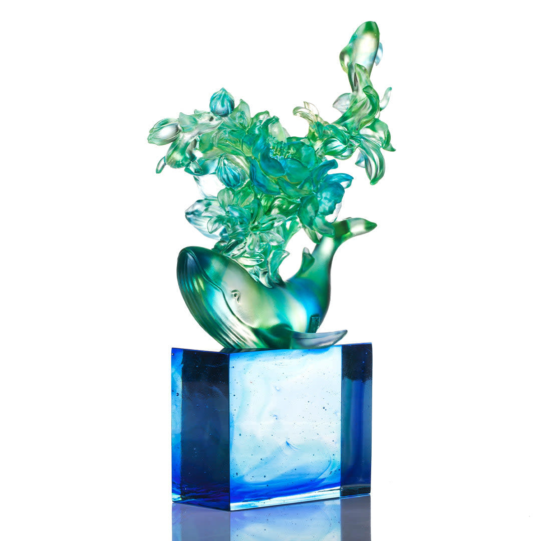LIULI Crystal Art Crystal Whale with Flower