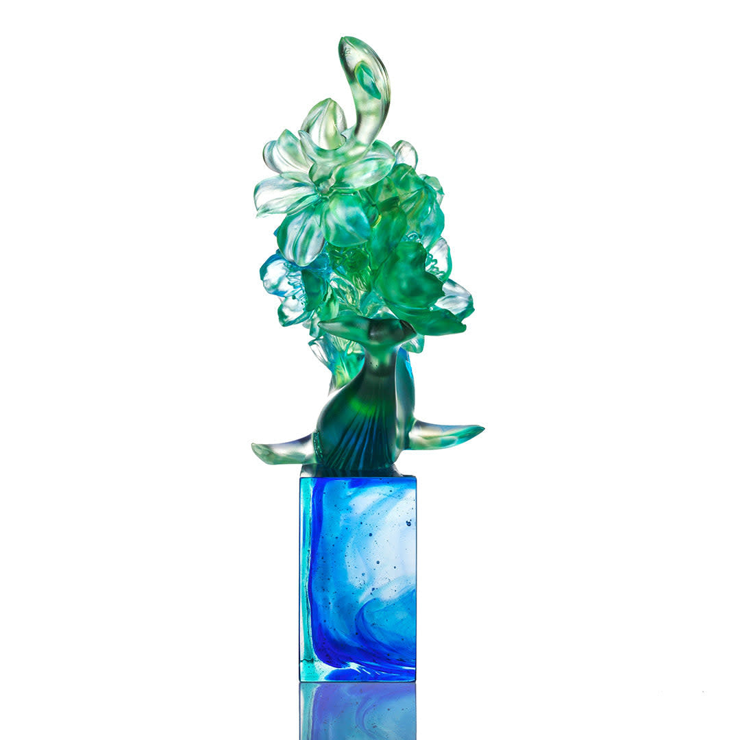 LIULI Crystal Art Crystal Whale with Flower