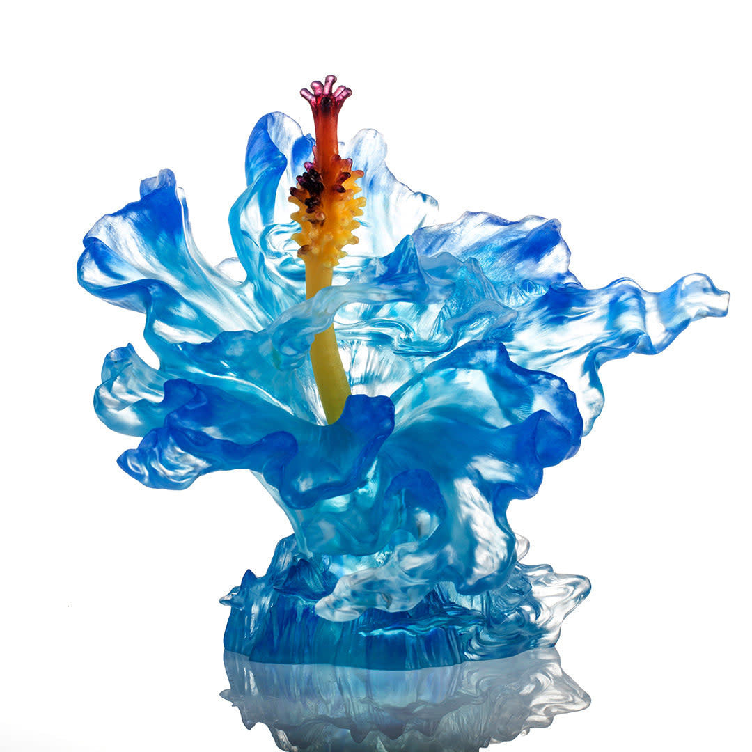 LIULI Crystal Art Crystal Flower Hibiscus "Cloudy Peaks Alight" Sculpture