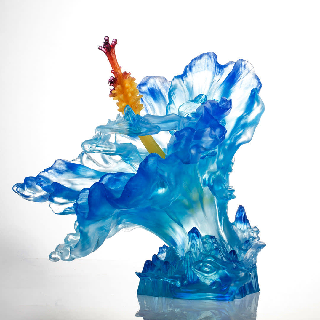 LIULI Crystal Art Crystal Flower Hibiscus "Cloudy Peaks Alight" Sculpture