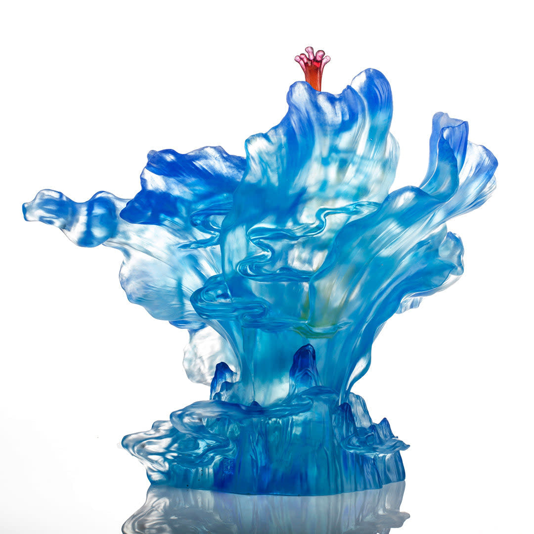 LIULI Crystal Art Crystal Flower Hibiscus "Cloudy Peaks Alight" Sculpture