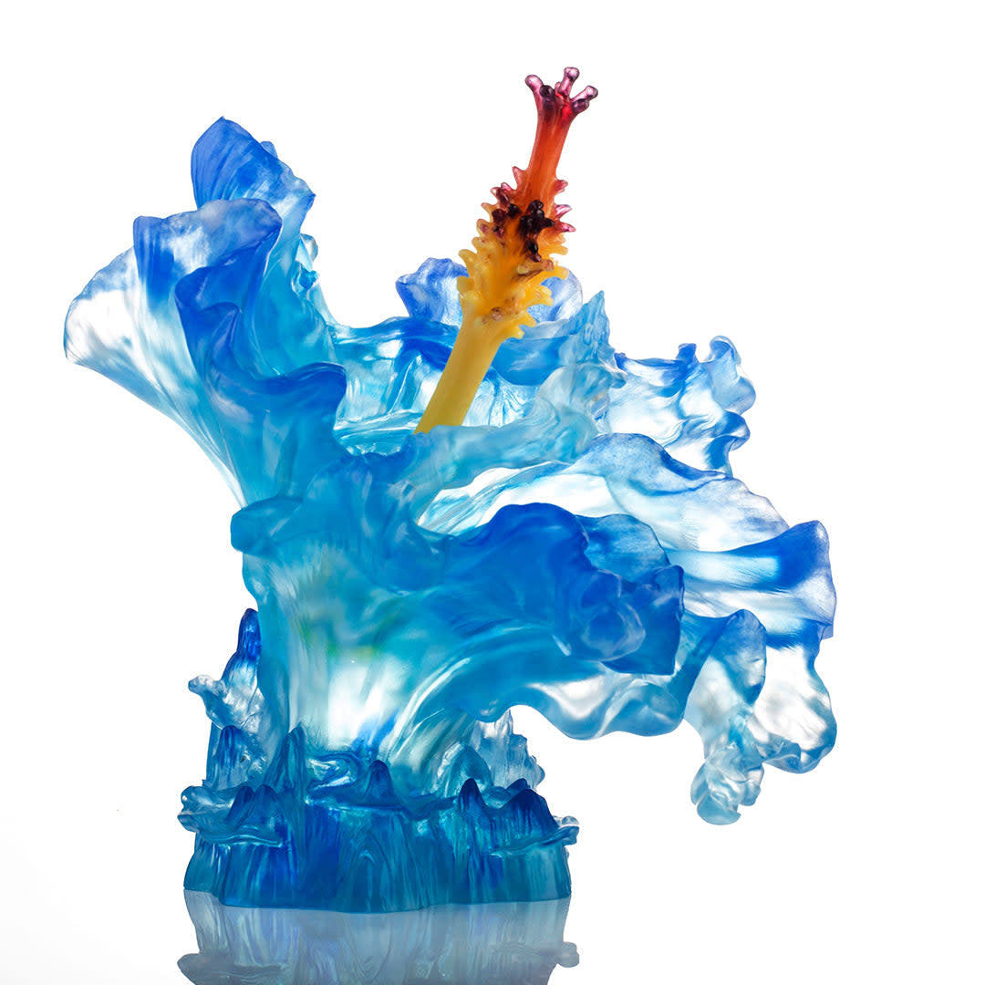 LIULI Crystal Art Crystal Flower Hibiscus "Cloudy Peaks Alight" Sculpture