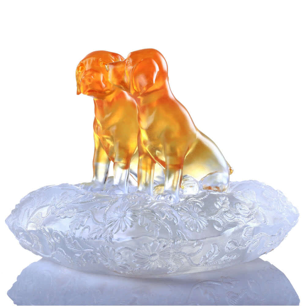 LIULI Crystal Art Crystal Dog Figurine, "New Century of Luck"