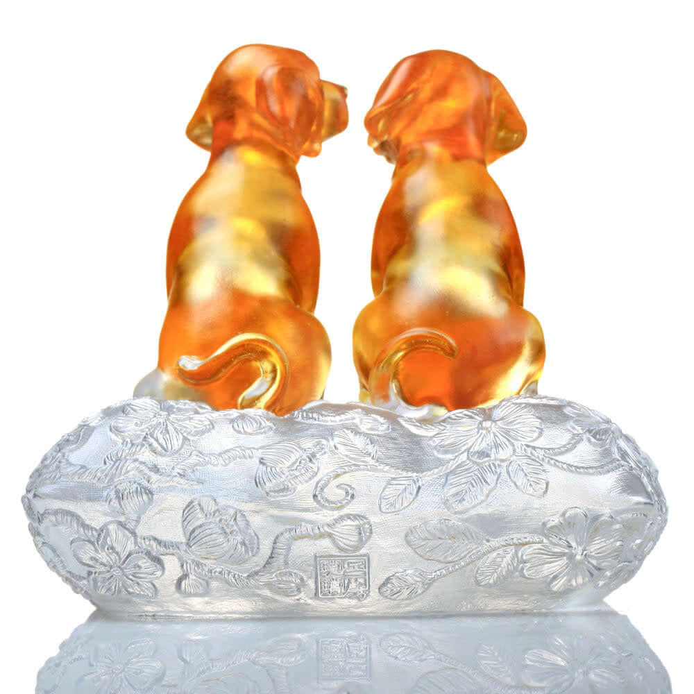 LIULI Crystal Art Crystal Dog Figurine, "New Century of Luck"