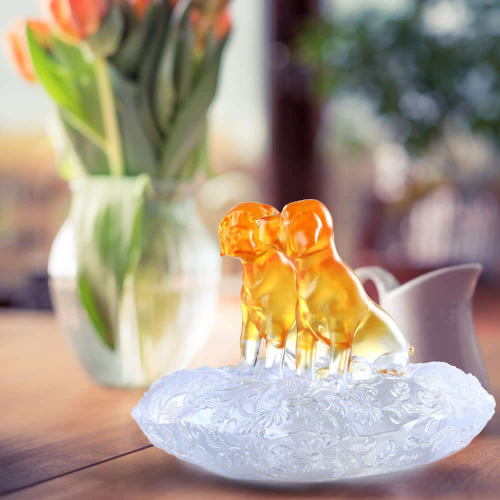 LIULI Crystal Art Crystal Dog Figurine, "New Century of Luck"