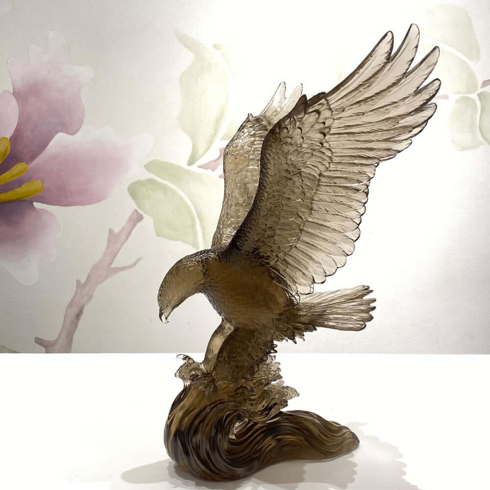 LIULI Crystal Art Crystal American Bald Eagle Figurine, "With a will, A way", US Only Limited Edition, in Brown Purple Clear