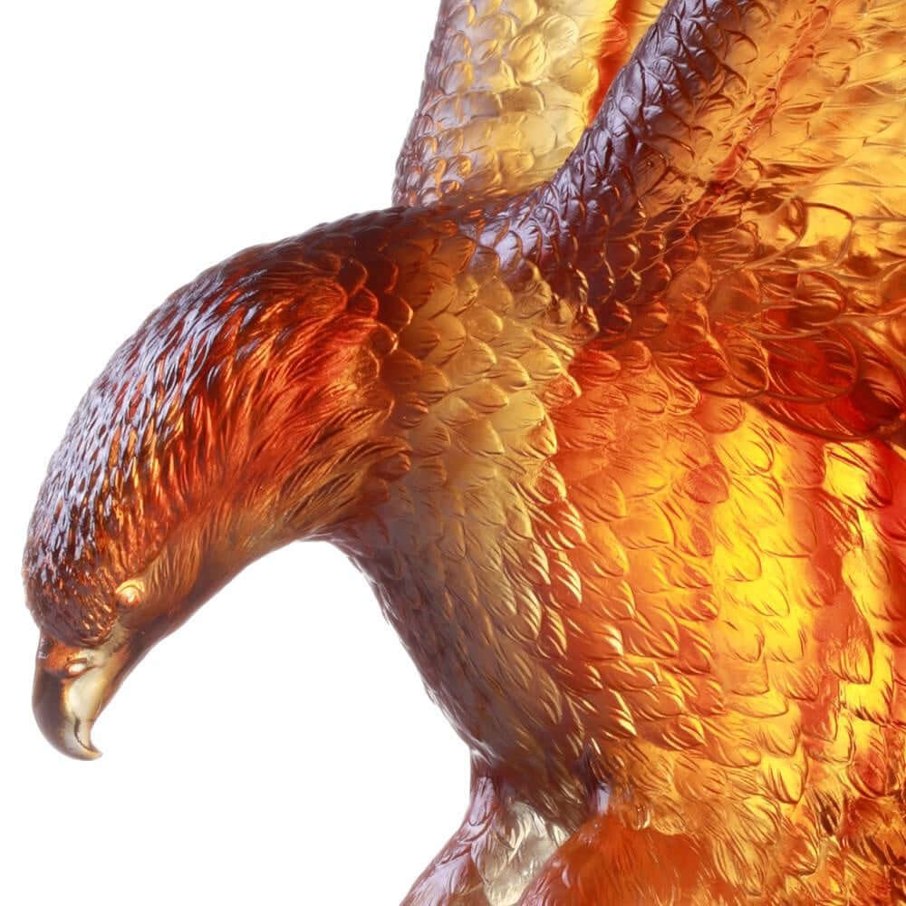 LIULI Crystal Art Crystal American Bald Eagle Figurine, "With a will, A way", US Only, Limited Edition, in Dark Amber Light Amber