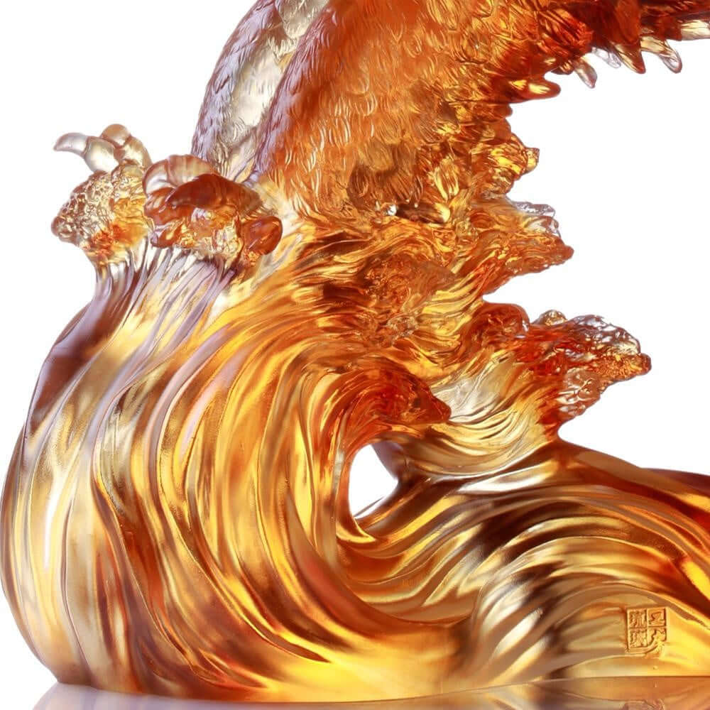 LIULI Crystal Art Crystal American Bald Eagle Figurine, "With a will, A way", US Only, Limited Edition, in Dark Amber Light Amber